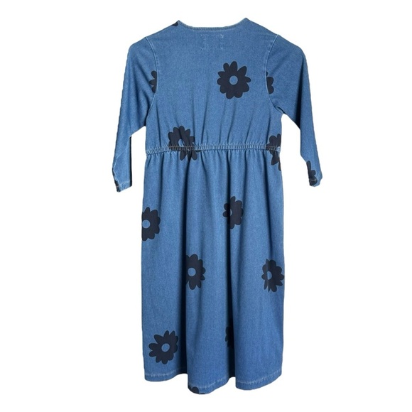 Sugar Moon Blue Denim Floral Motif Knee Length Dress 3/4 Sleeves Girls 12 - Picture 2 of 5